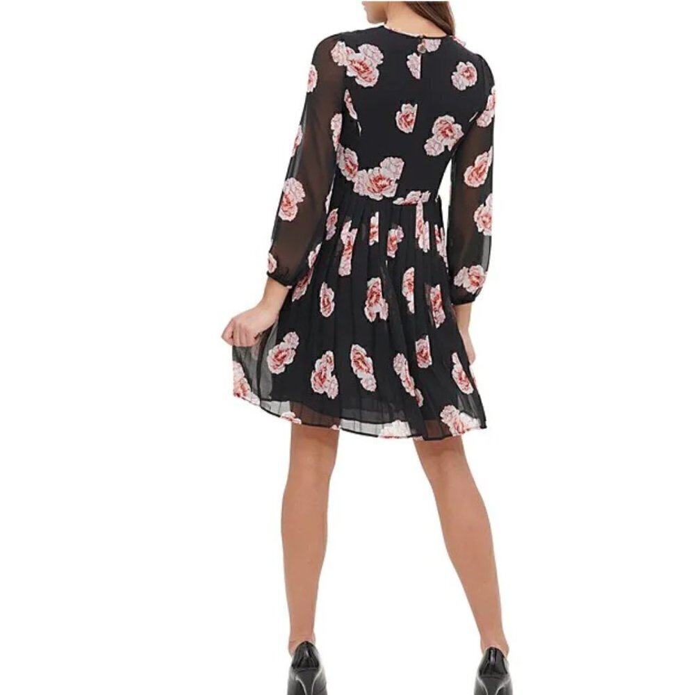 Tommy Hilfiger Women's Size 2 Floral Chiffon Dress Black Pink Floral Long Sleeve - Picture 2 of 13